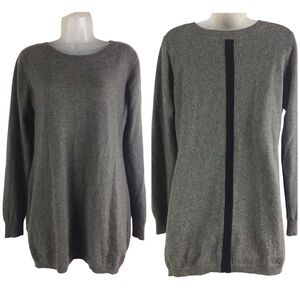 Ply Cashmere Women’s XL Crew Neck Gray Tunic Sweater Black Stripe on Back
